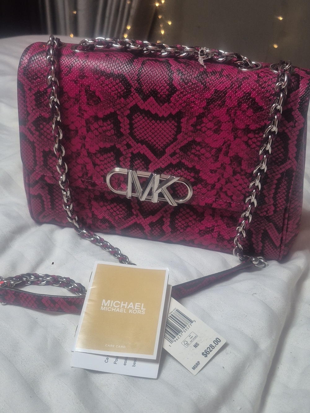 Michael Kors Fuchsia Snake-Print Chain Crossbody